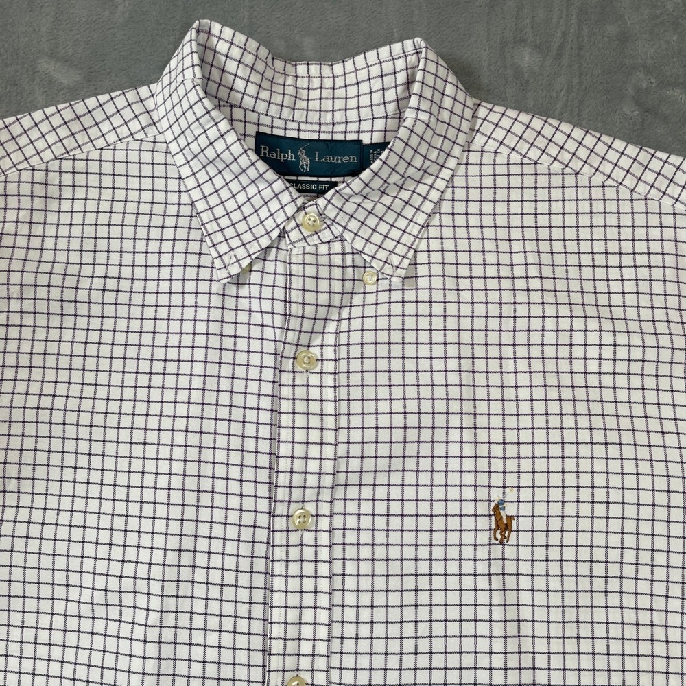 Ralph Lauren Mens Button Down Shirt 17.5 32/33 Classic Fit Purple Check